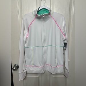 Fila Women's White Jacket with Pink and Green Highlights